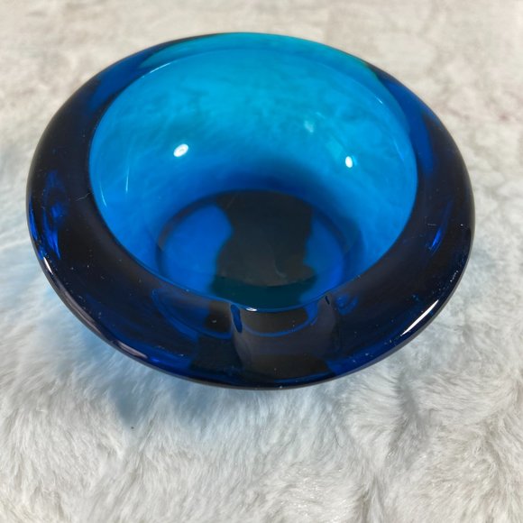 Viking Glass cobalt blue  Horseshoe Epic Orb  Ashtray MCM Heavy weight 1960's - Picture 8 of 11